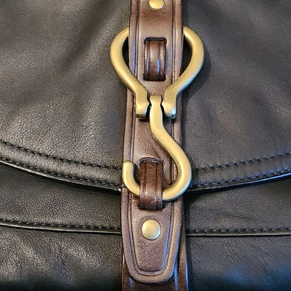 Cole Haan Soft Black Leather with Brown Trim Leather Crossbody Bag - Picture 5 of 11